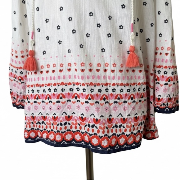 Boden Gauzy Tassel Tie Neck Boho Top Womens Size 4 White Floral - Picture 7 of 8